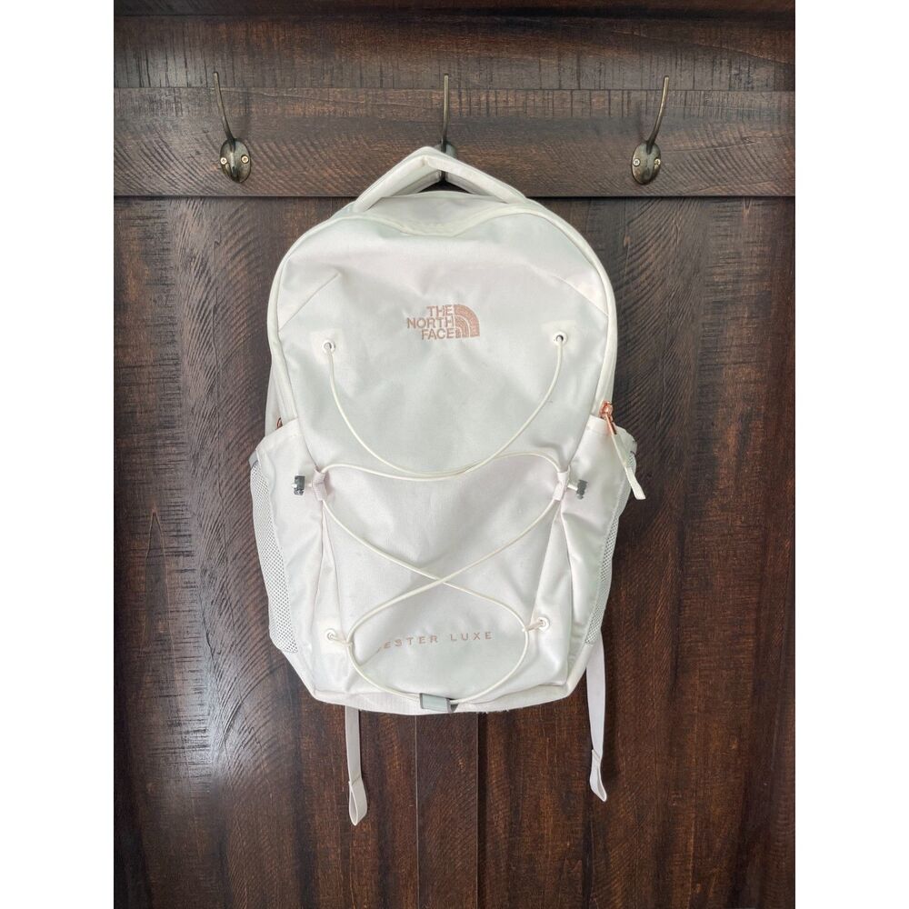 The North Face Jester Luxe Backpack Ivory White Rose Gold School Travel Bag